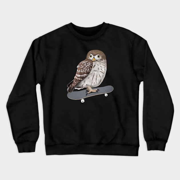 Little Owl Bird Skateboard Birdwatcher Animal Biologist Crewneck Sweatshirt by jzbirds